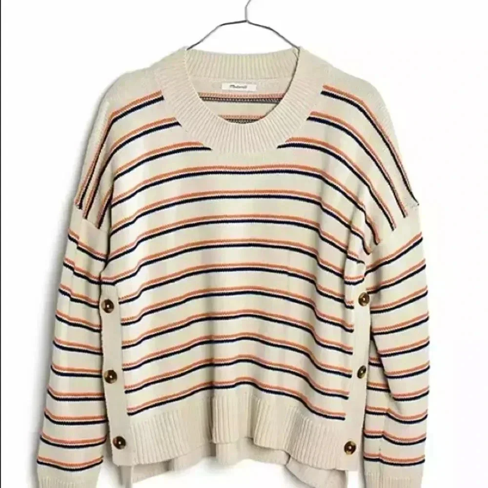 Madewell Brownstone Side-Button Sweater in Stripe